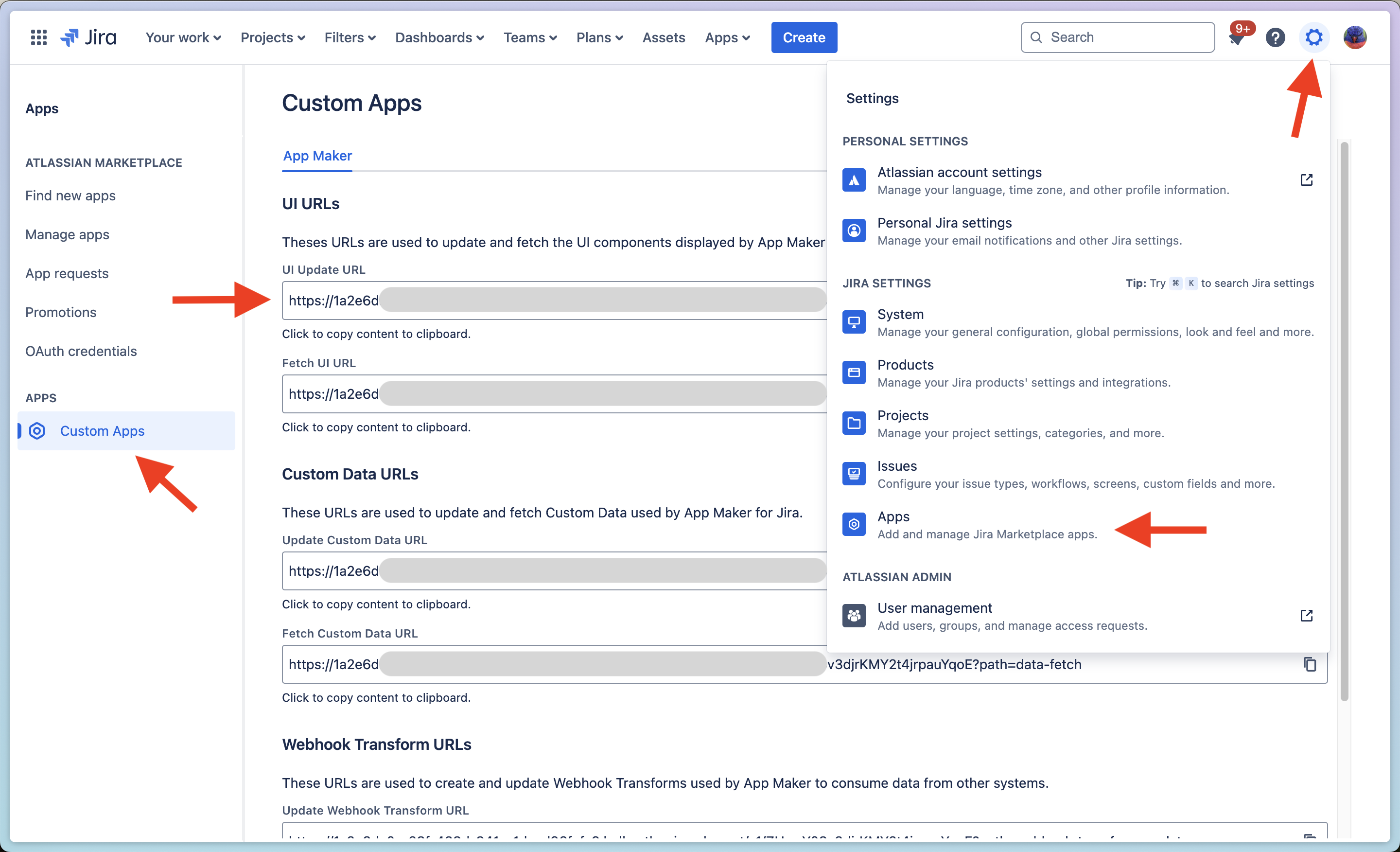 Jira App Settings: Update URLs