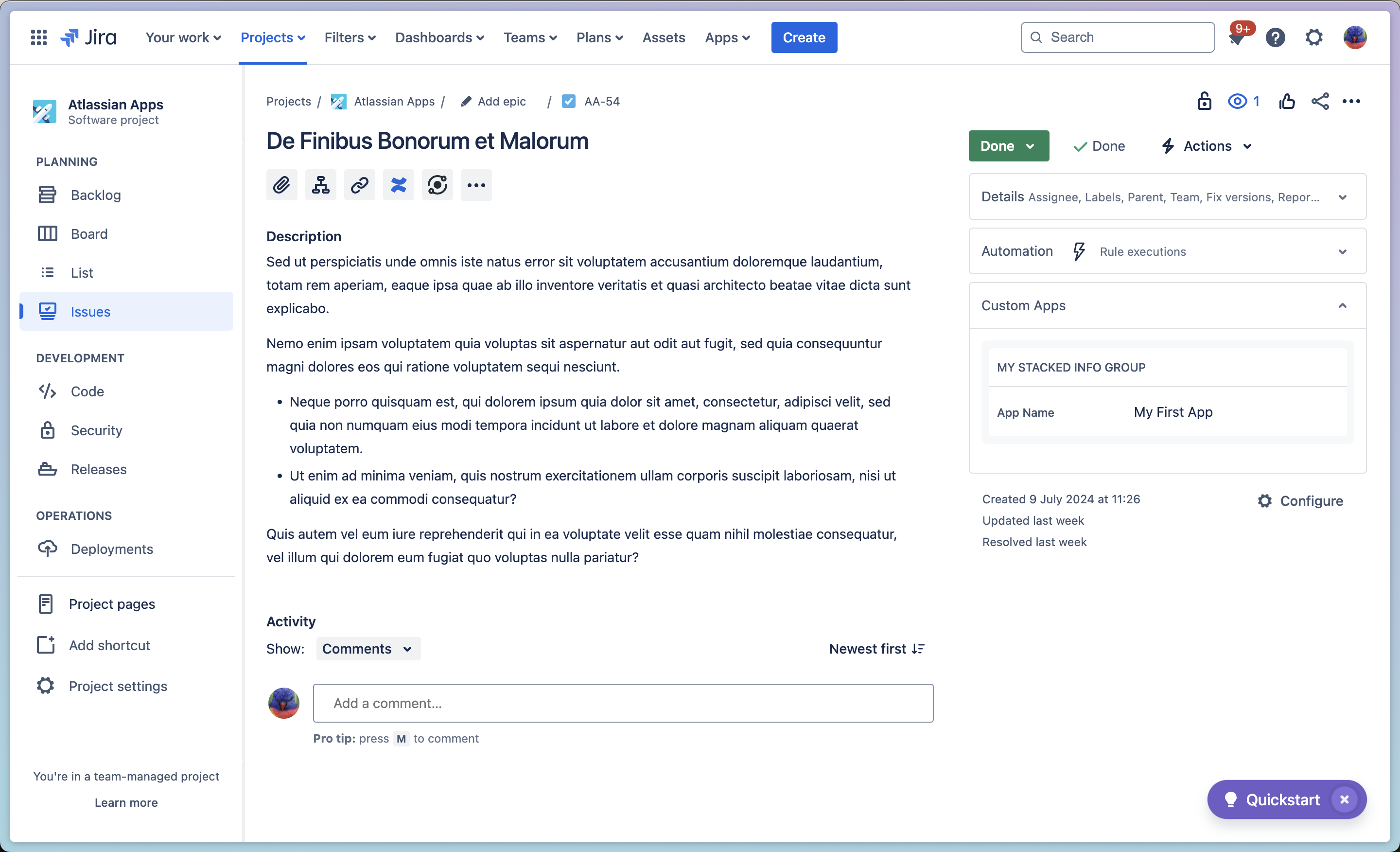 Jira Screenshot: Build Your First App