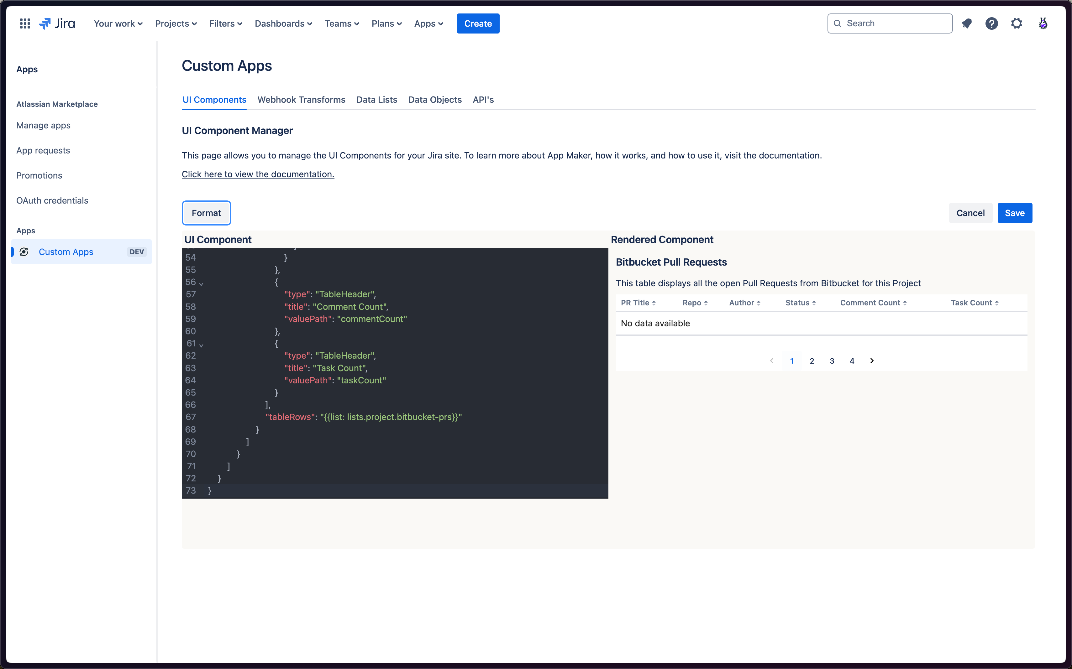 PR Table UI Component