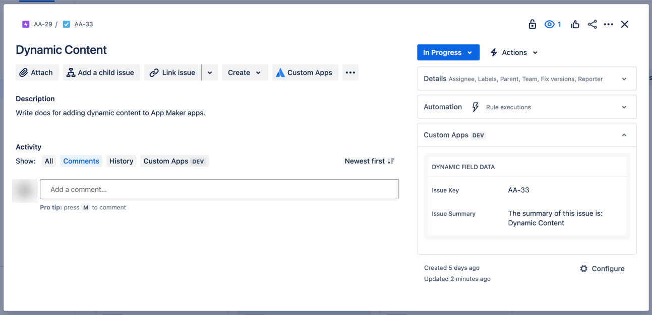 Dynamic Issue Context