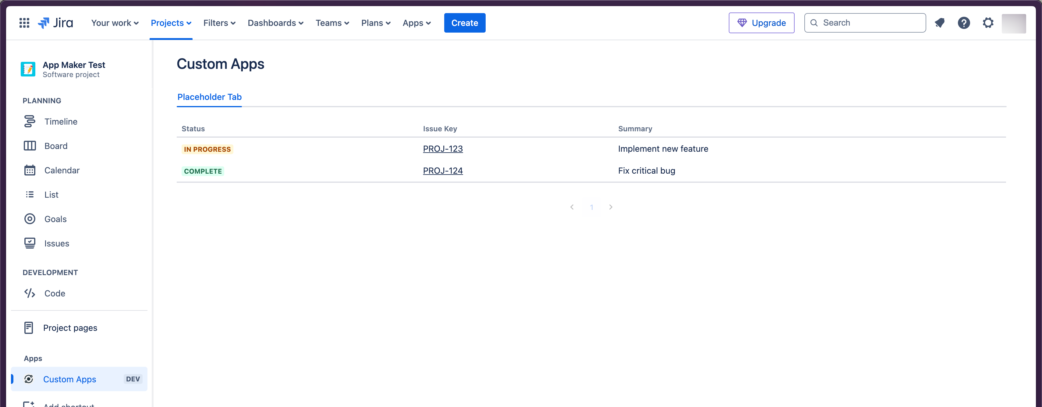 Dynamic Table Example