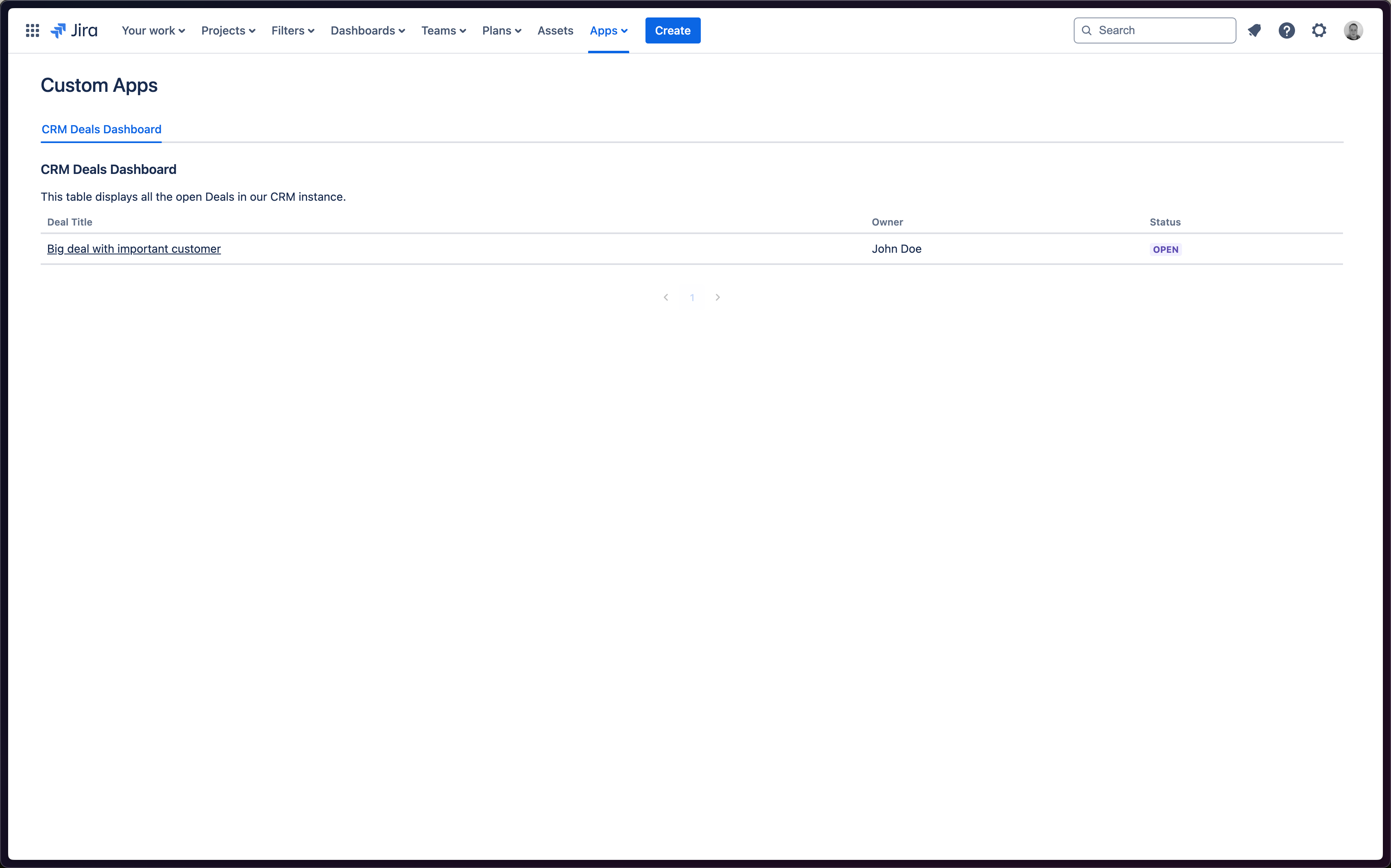 Jira Global Page with Deal Table and one Deal