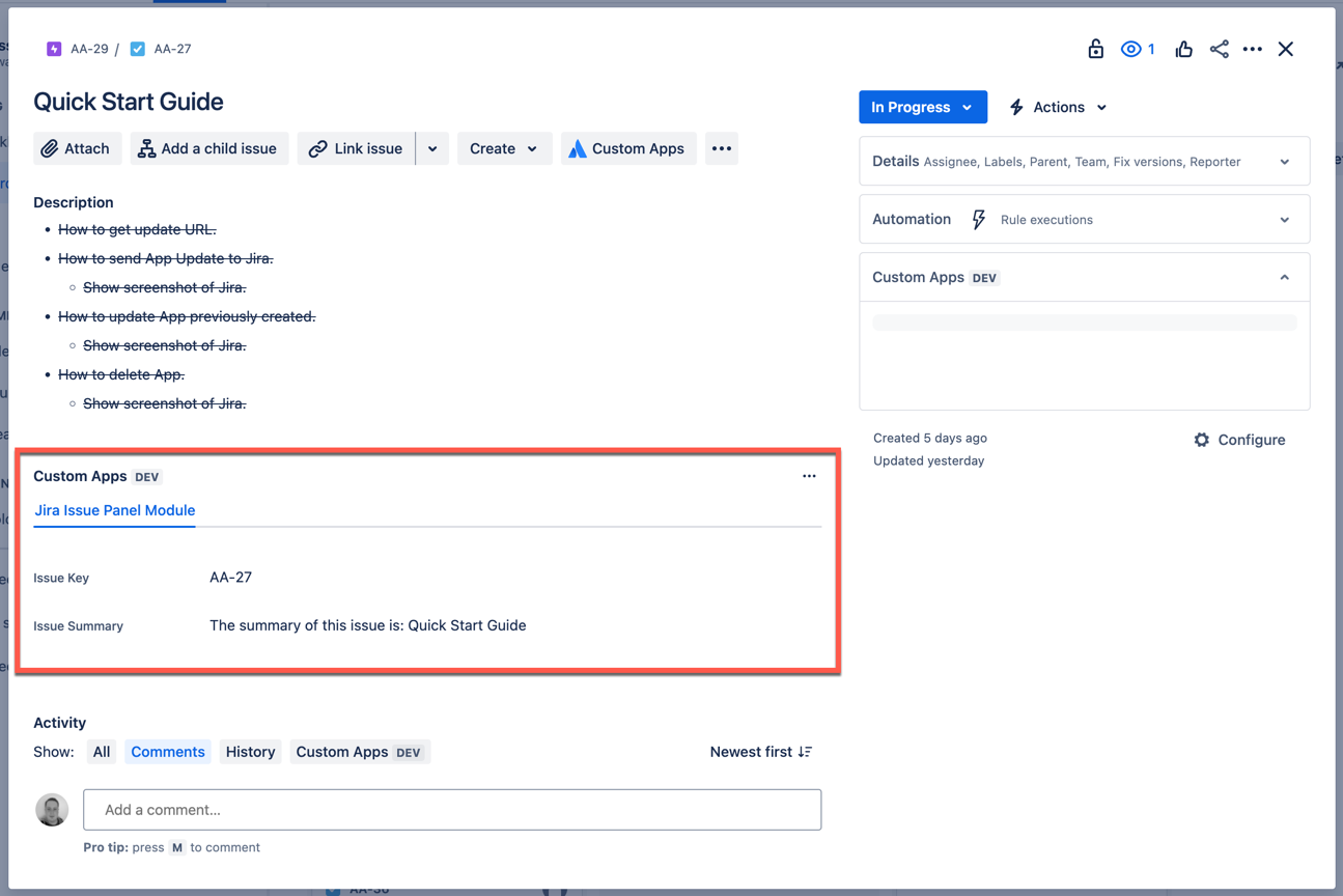 Jira Issue Panel