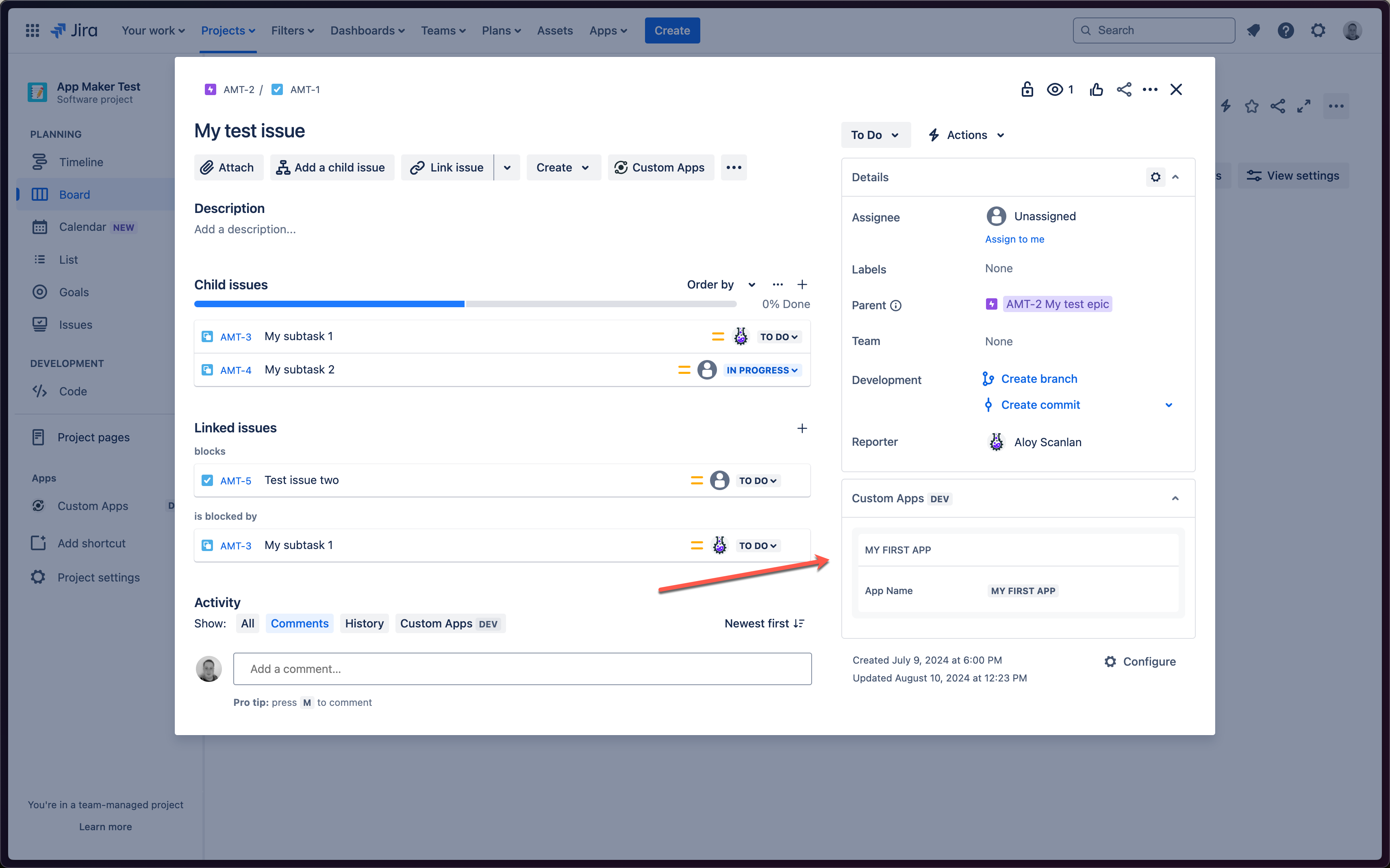 Jira Screenshot: Build Your First App