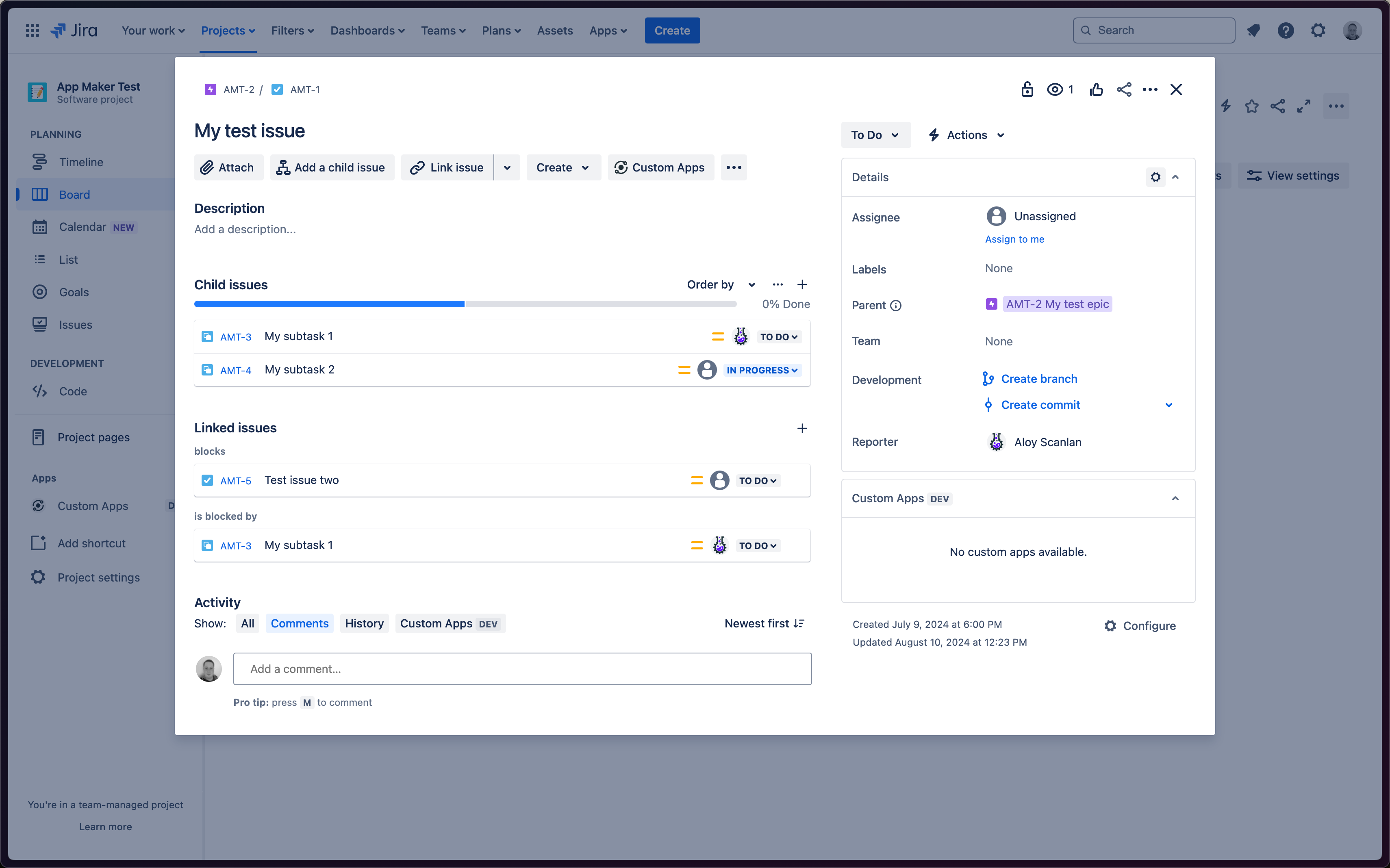 Jira Screenshot: Deleted App