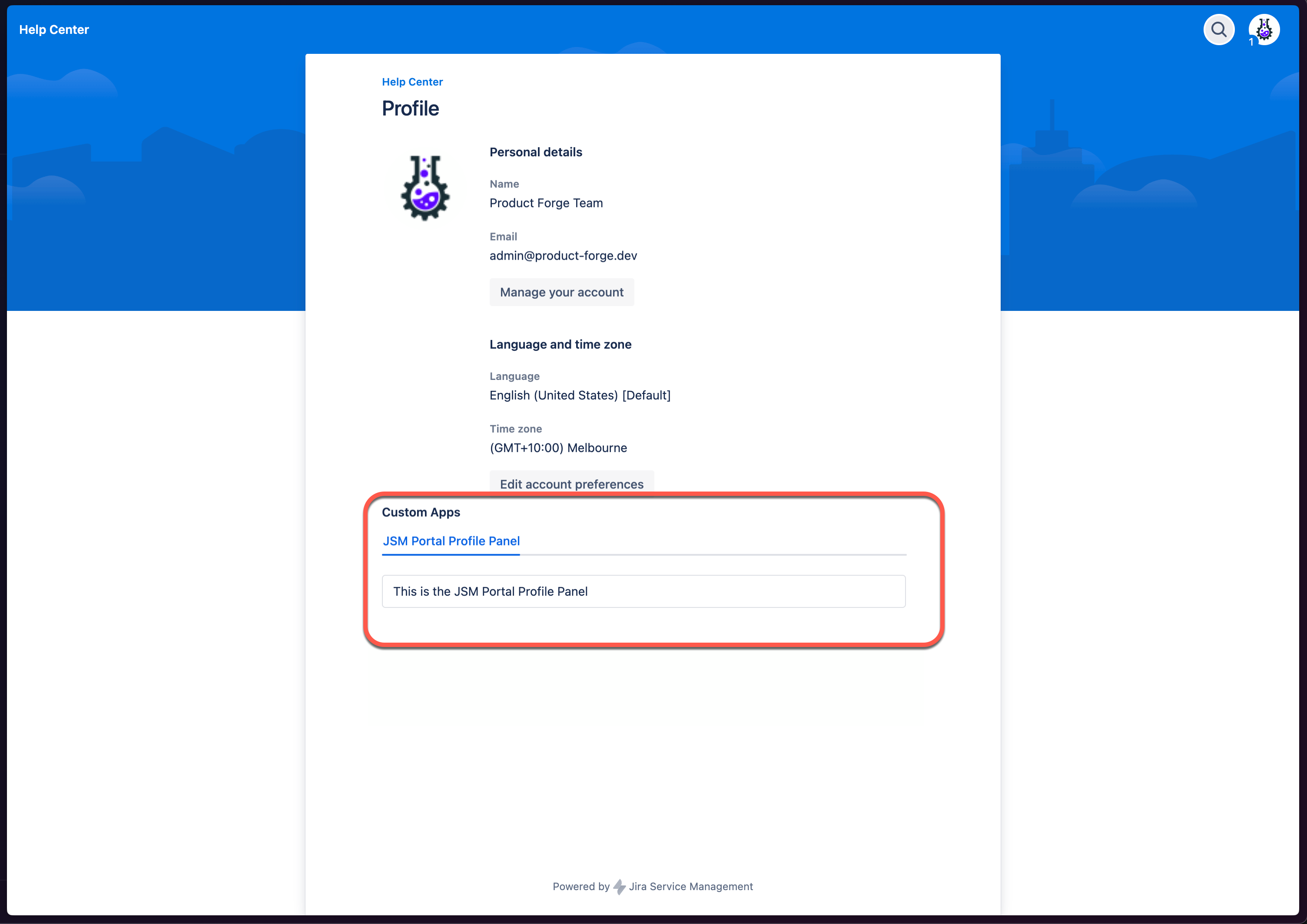 JSM Portal Profile Panel