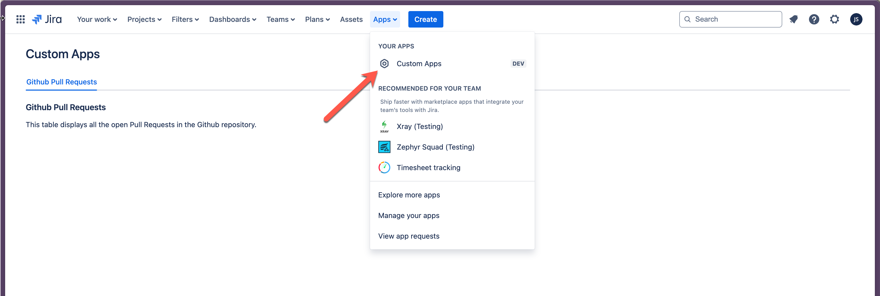 Jira Global Page with empty PR Table