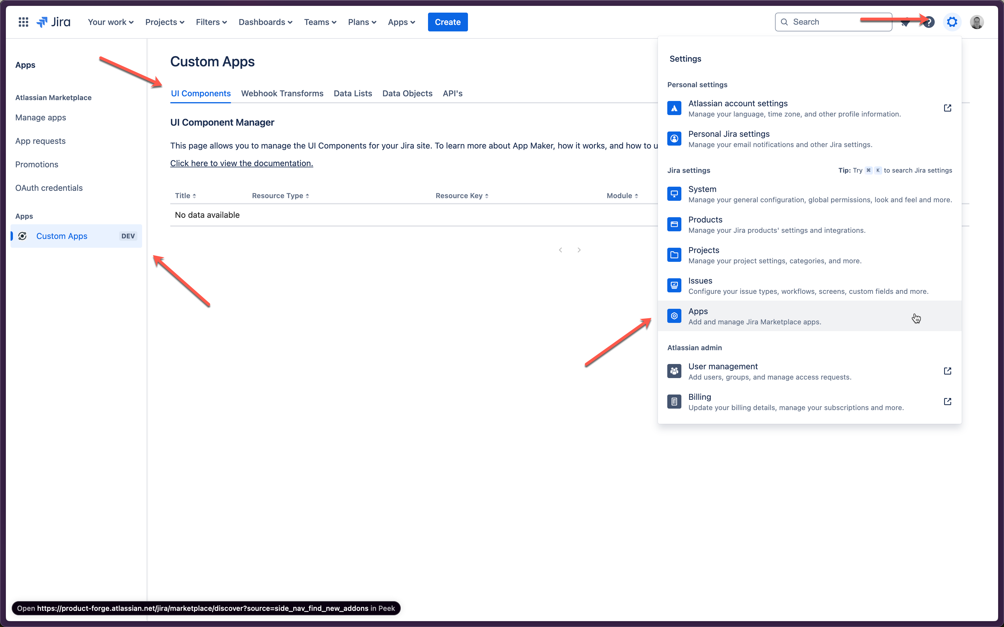 Jira App Settings: UI Components List