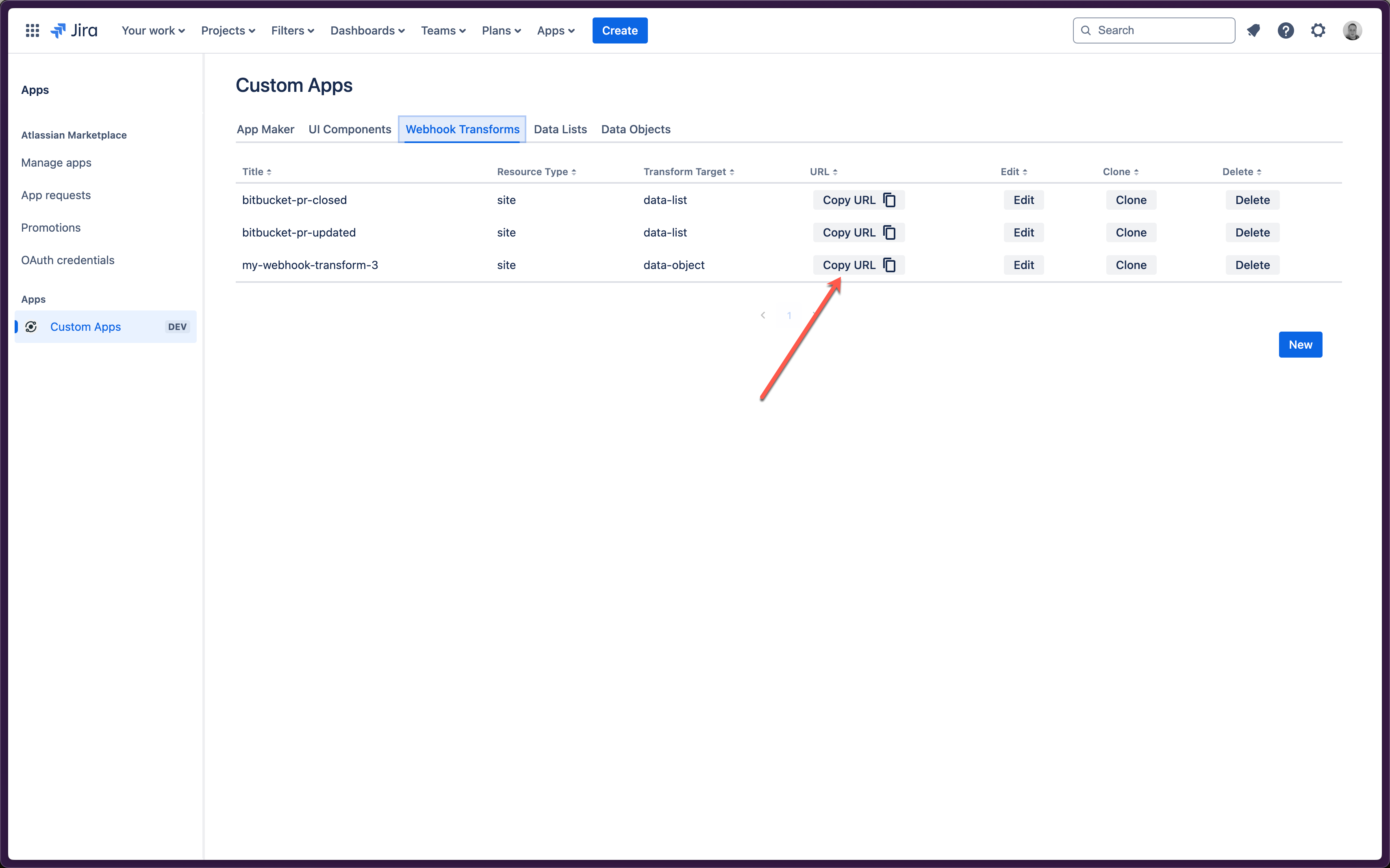 Webhook Transform Copy URL Button